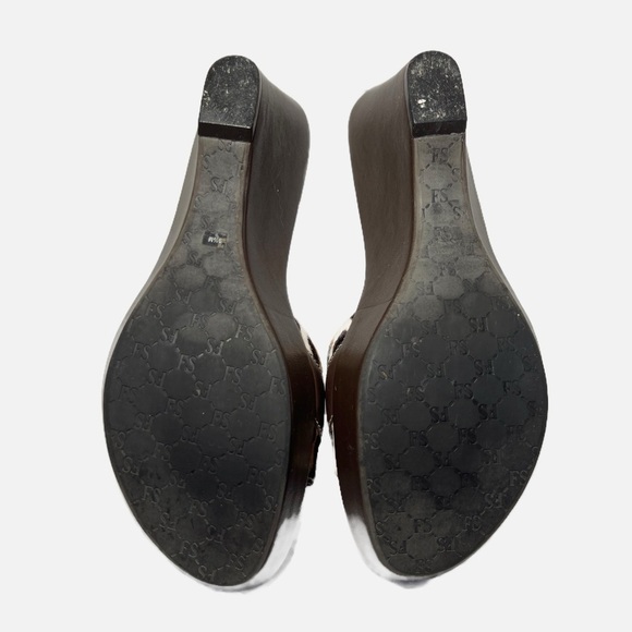 Franco Sarto Brown Tan Black Wedge Sandal Calf Hair Leather Womens size 9.5 - Picture 8 of 10